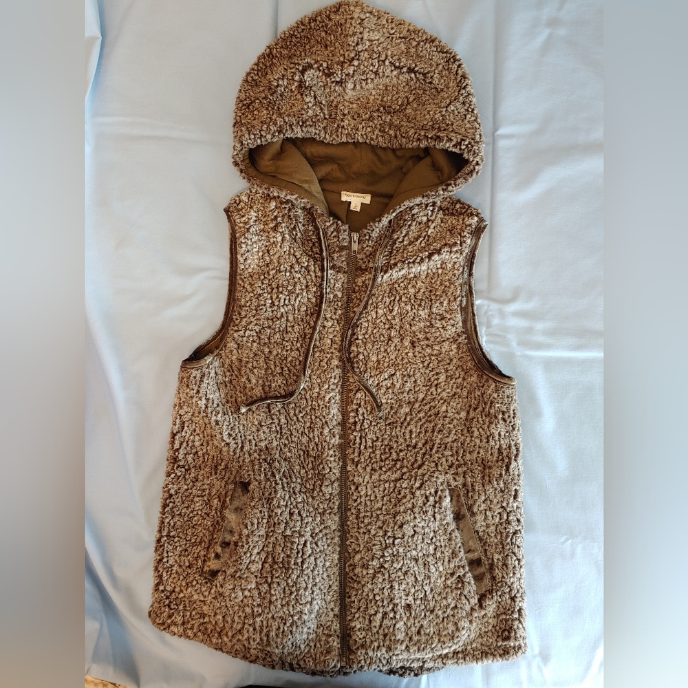 Cozy Brown Sherpa Vest with Hood